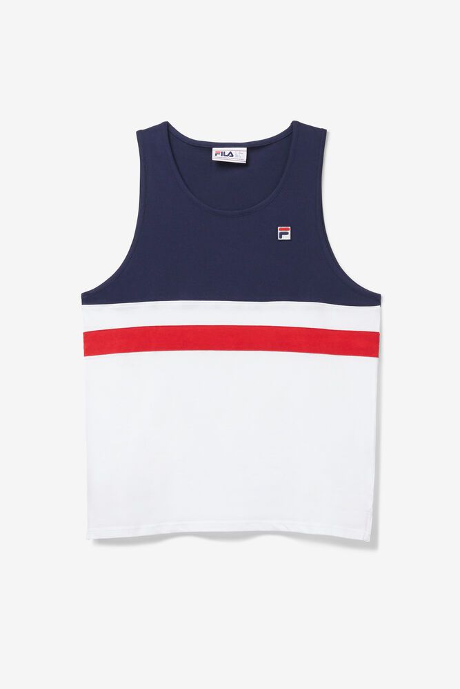 Fila T-Shirt Mens White/Navy Stoke Tank - Ireland 85306-UPYN